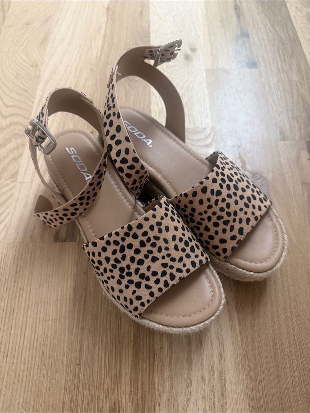 Soda Tan Leopard Espadrille Platform Sandal